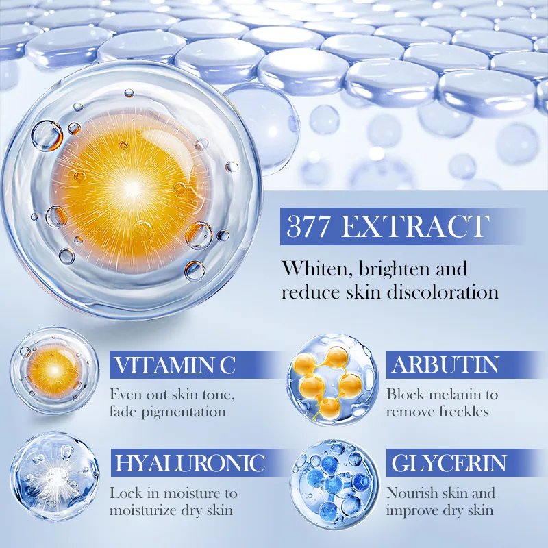 SADOER mask ingredients nourishing repair details whitening and freckle-removing essence penetrating into the skin close-up.