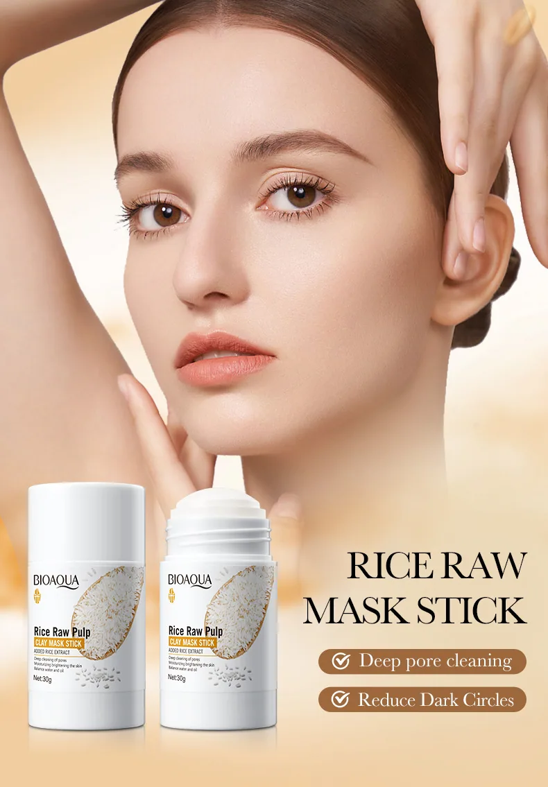 BIOAOU rice puree mud mask stick full English packaging with net weight and usage info for cross-border wholesale
