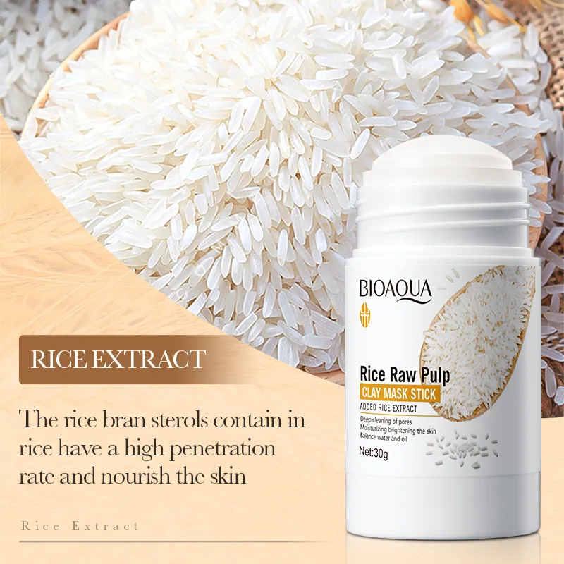 BIOAOU mud mask stick shown with cap removed, exposing applicator head for targeted acne cleansing on face