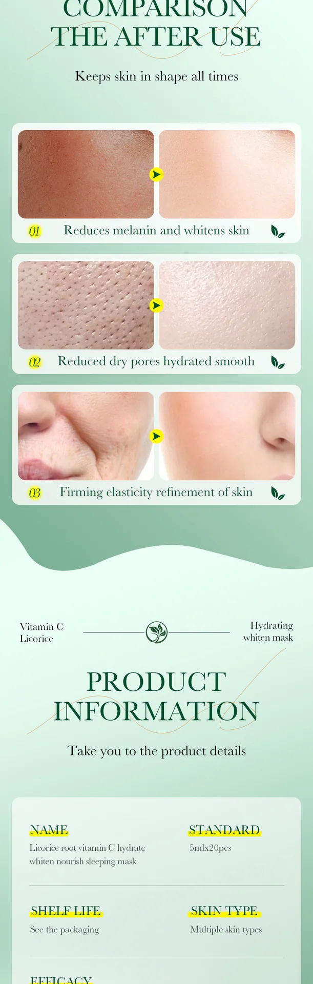 Detail tampilan kotak kemasan masker tidur SADOER Logo dalam bahasa Inggris Pemutihan pelembab nutrisi masker sumber lintas b