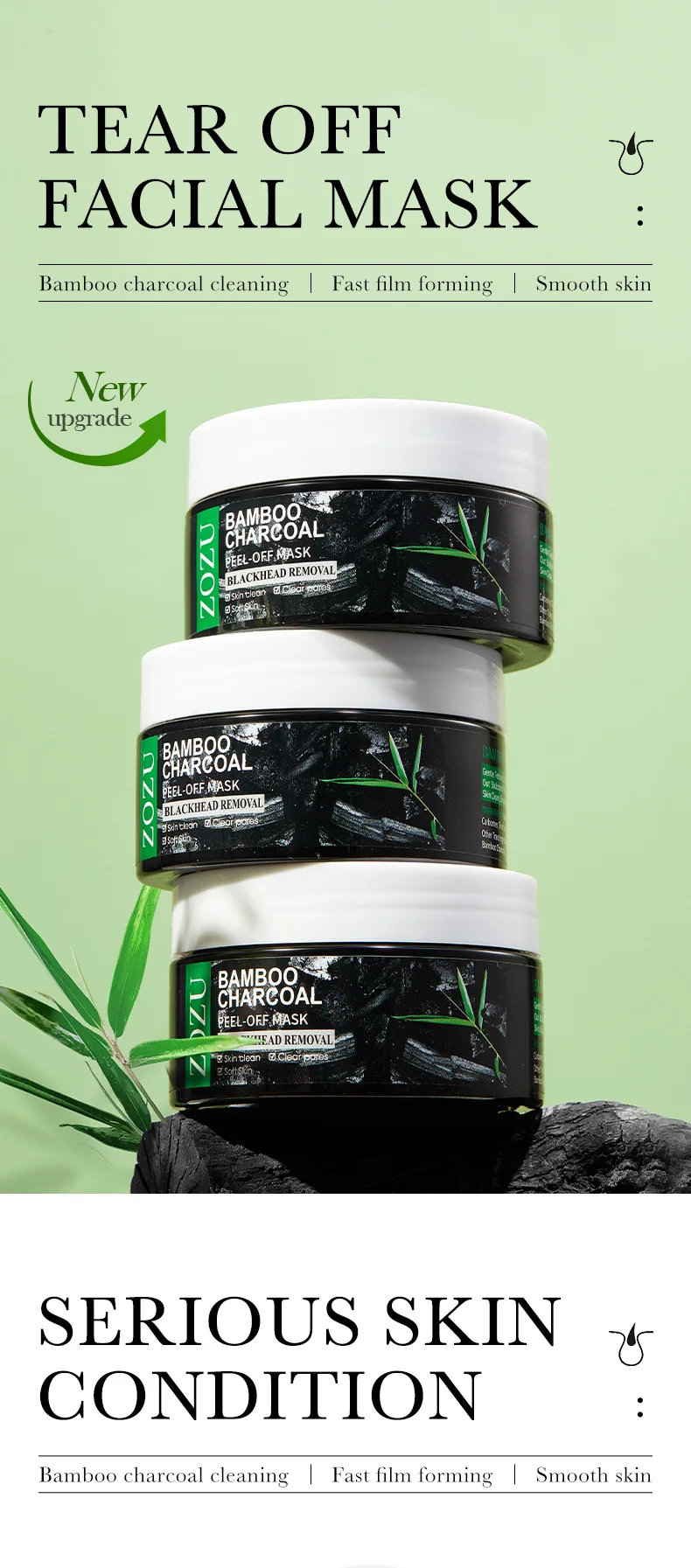Effect Comparison of ZOZU Bamboo Charcoal Tear facial mask before and after use Blackheads reduce exfoliation T-zone cleaning