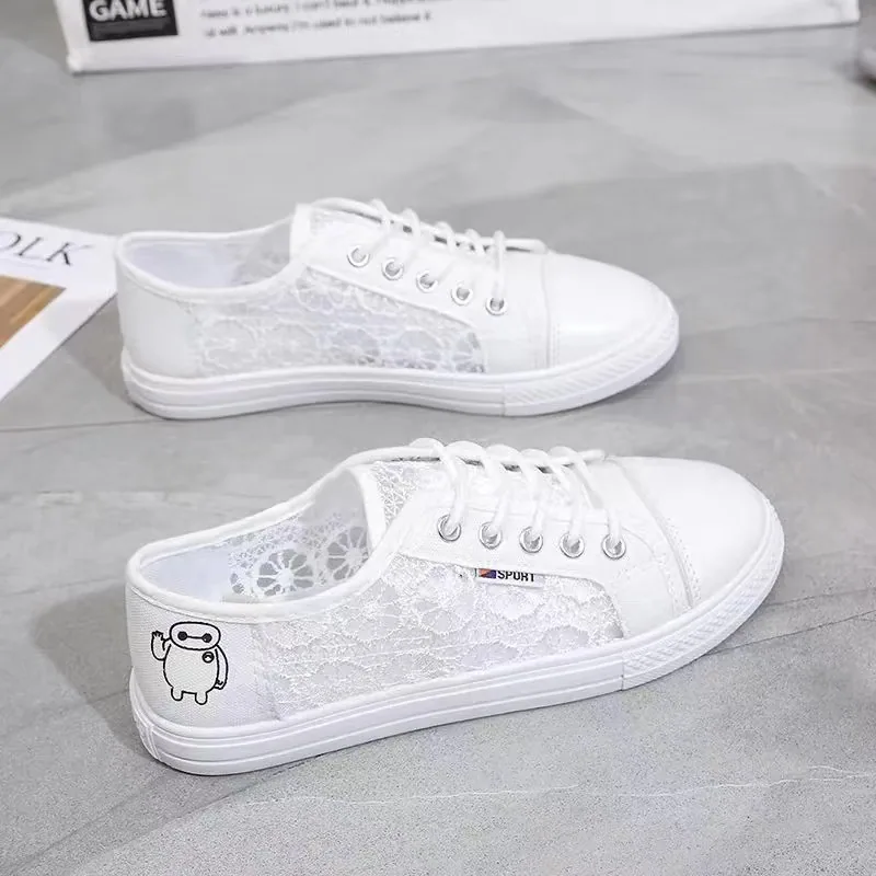 Shoes for women in spring and summer, new hollowed out mesh shoes for students, canvas shoes for women, breathable casual shoes