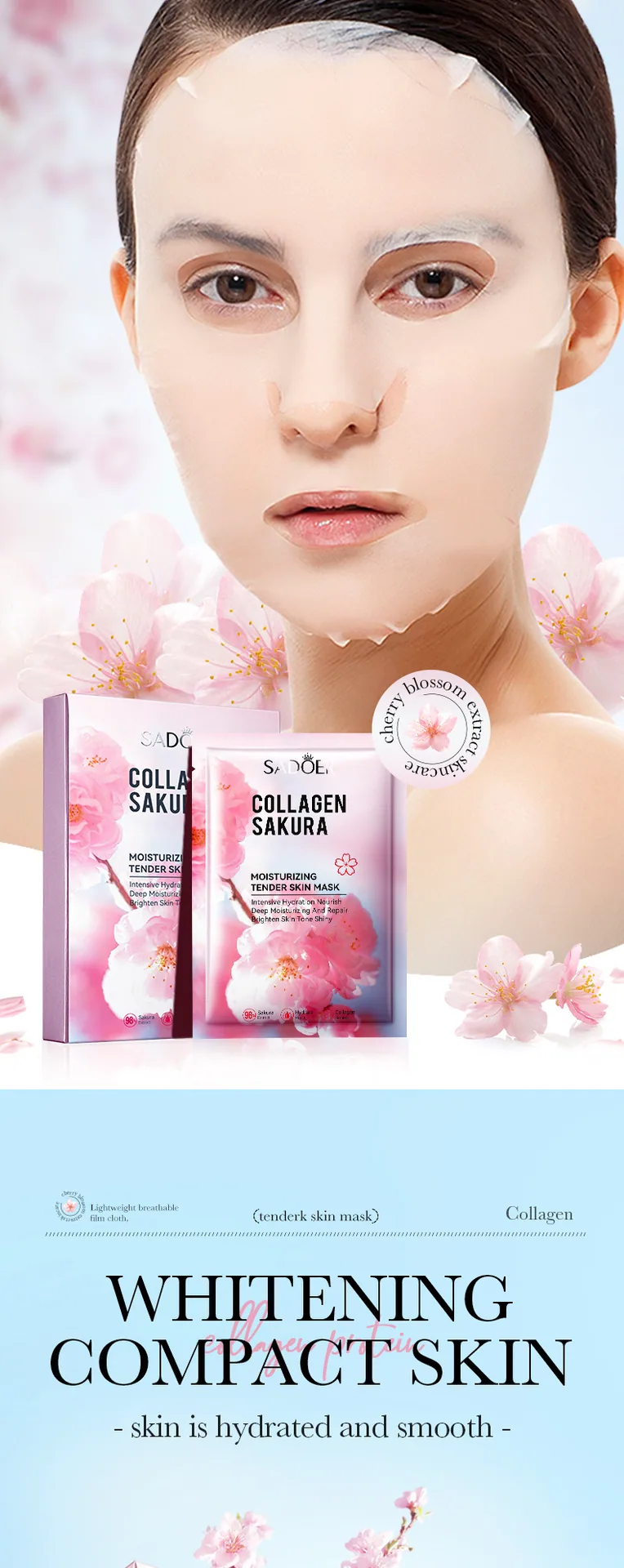 SADOER Cherry Blossom Collagen Mask Essence Ingredient Details Cherry Blossom Extract Collagen Moisturizing Formula