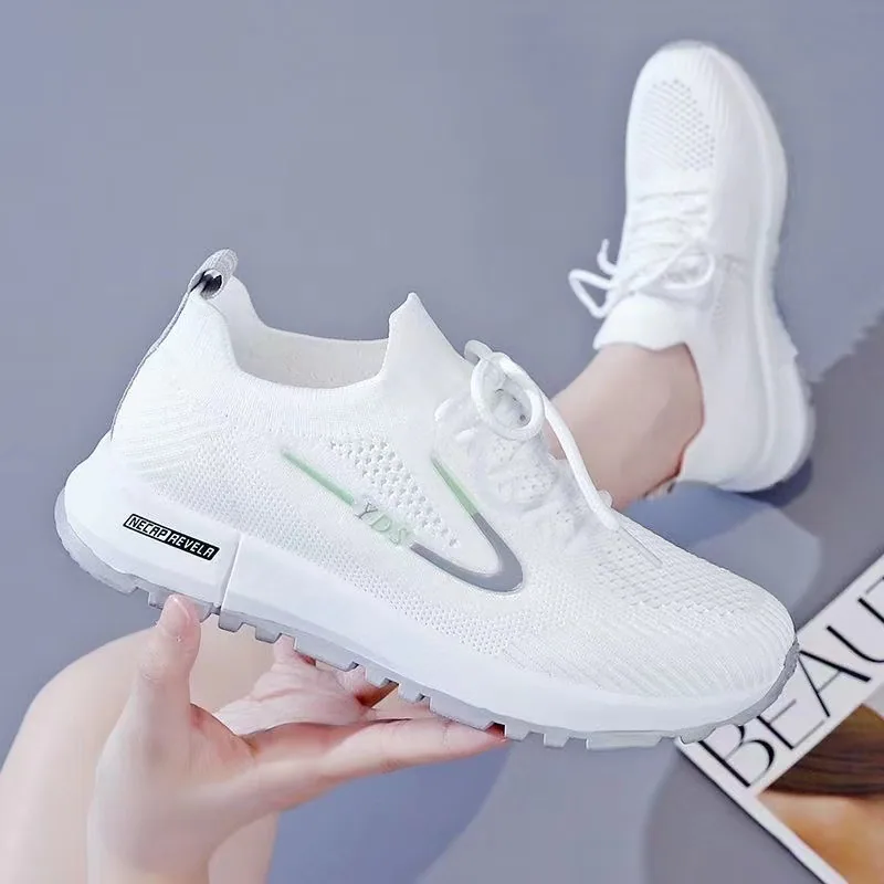 2023 new white shoes for women, student fly woven mesh shoes, breathable sports shoes for women, trendy casual shoes, women's