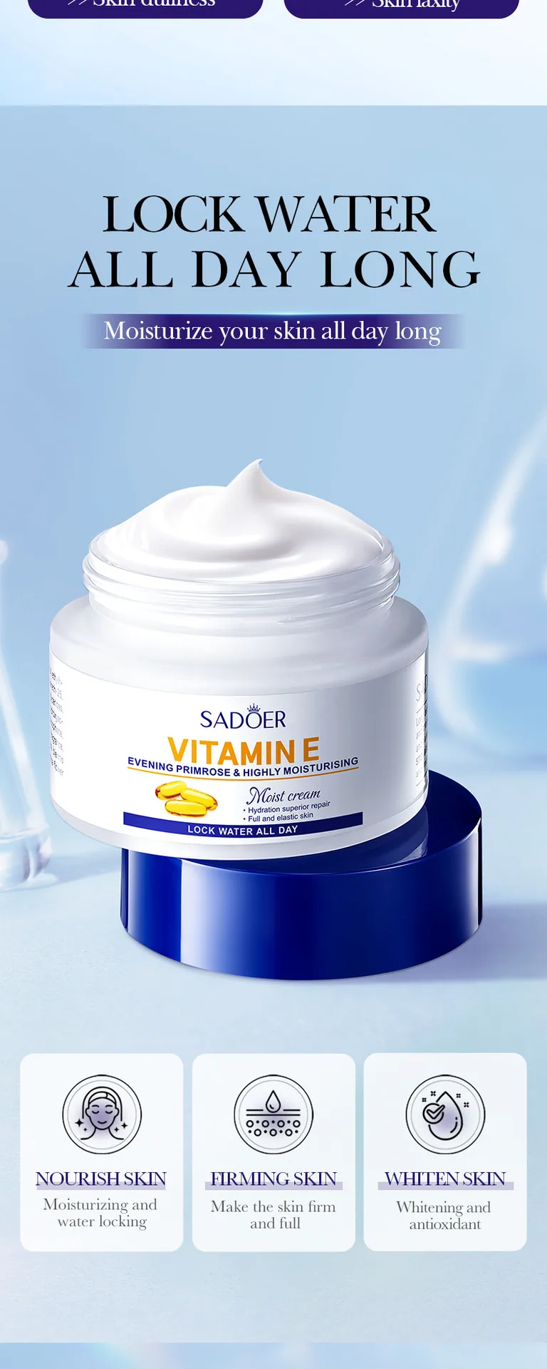 SADOER Evening Primrose Vitamin E High Moisturizing Cream Outer Box Details Full English Label face cream Body Mask Cross bor