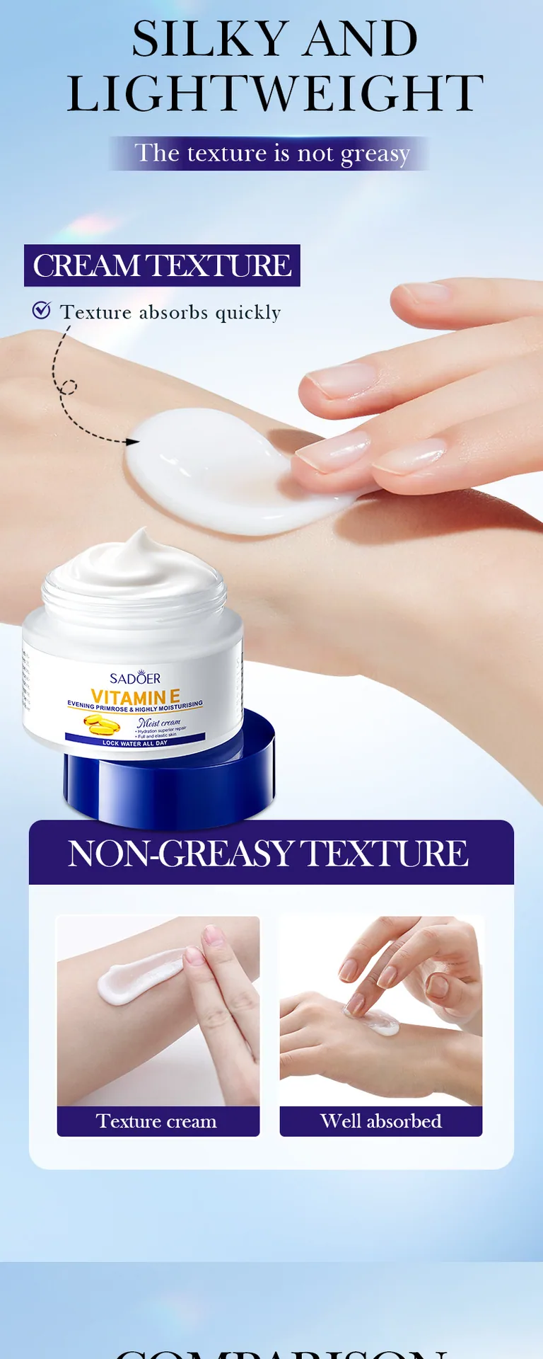 SADOER Evening Primrose Vitamin E High Moisturizing Cream Texture Feature face cream Moisturizing, Smoothing and Extending Go