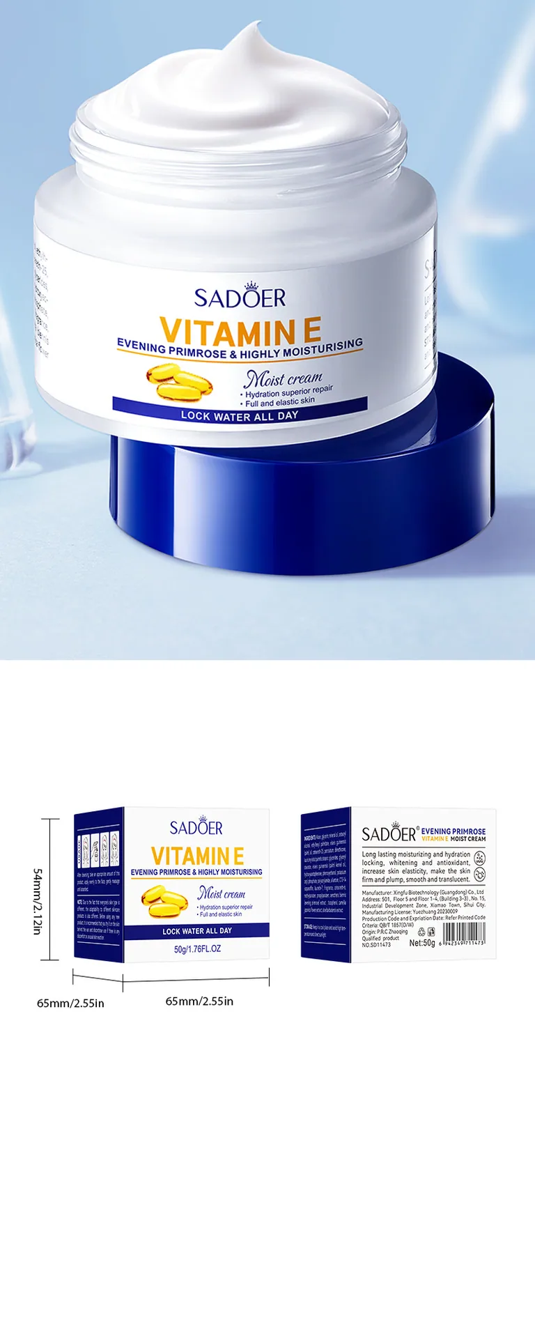 SADOER Vitamin E Moisturizing Cream Color Style Difference Display Evening Primrose High Moisturizing face cream Body Mask Cr