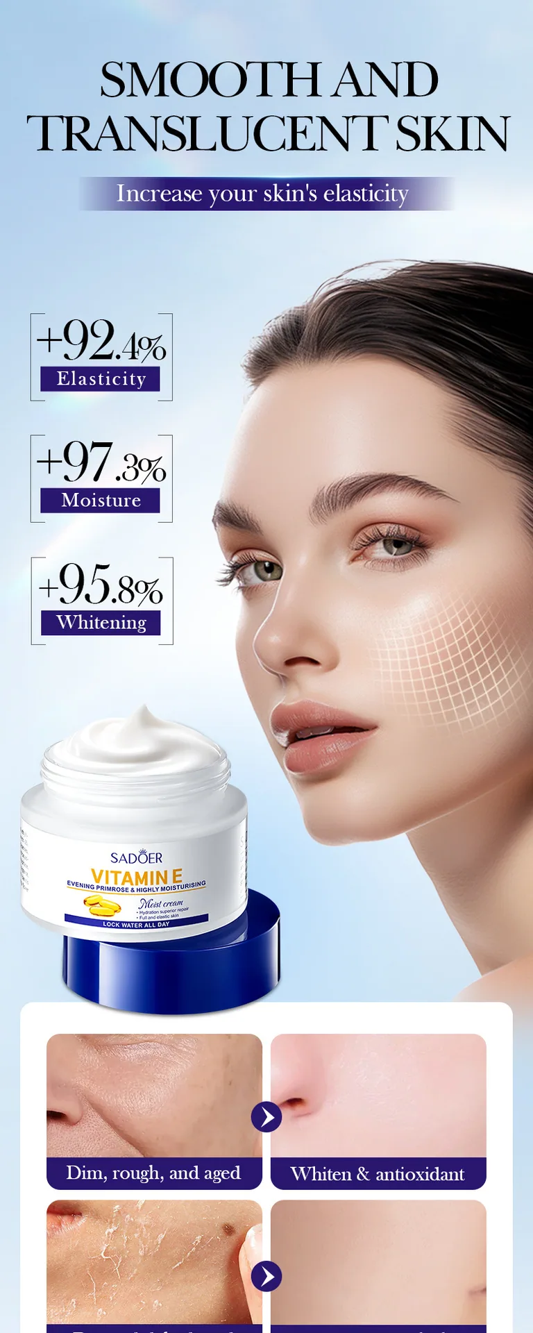 SADOER Evening Primrose Vitamin E Moisturizing Cream Multi color Style Optional face cream Packaging Difference Shows Cross b