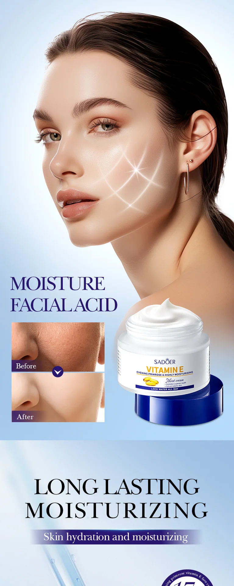 SADOER Evening Primrose Vitamin E High Moisturizing Cream Details face cream is delicate and easy to absorb Cross border whol