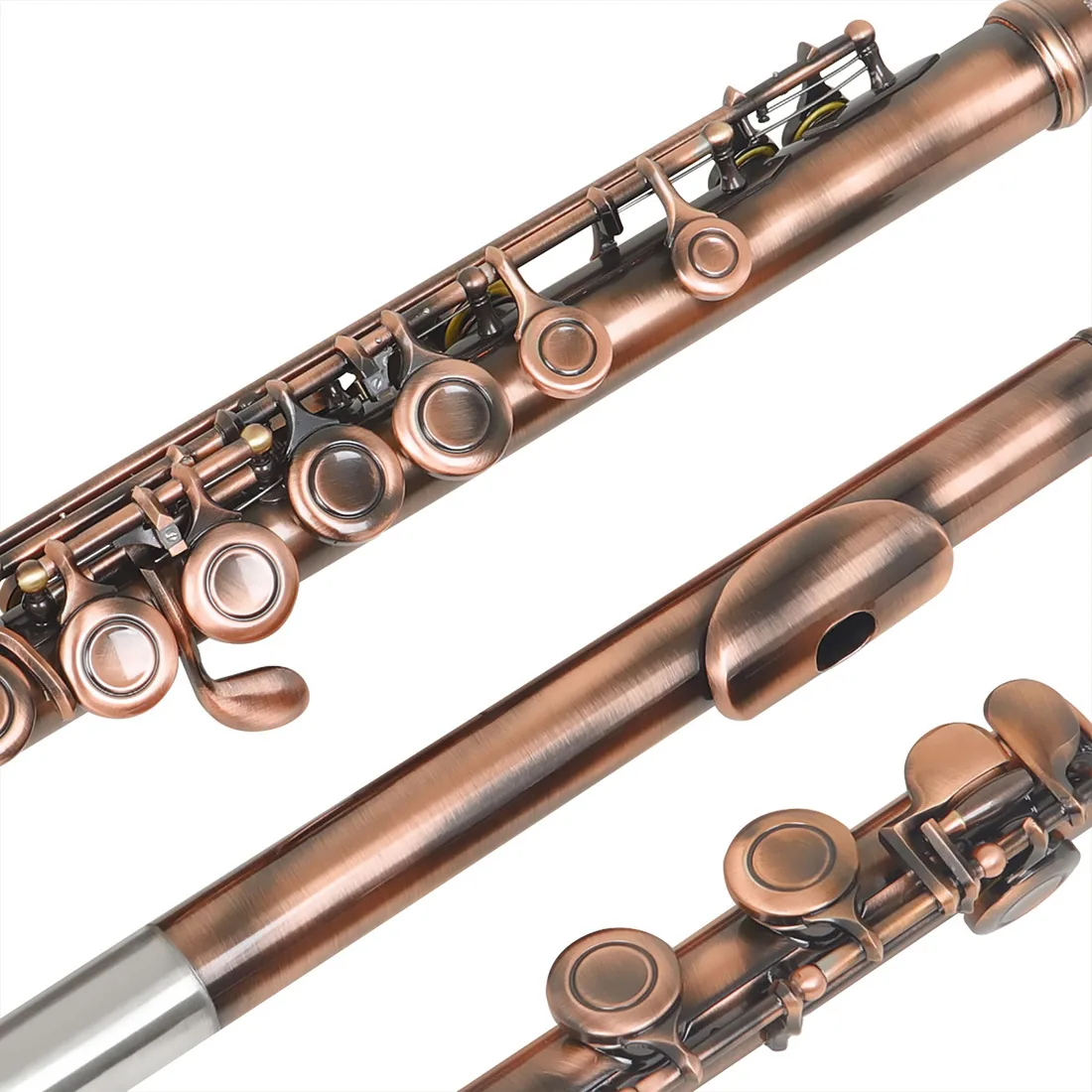16 hole flute with C/C key and E key, arranged in a red antique style flute, for beginners to play in a band and for grading pur 16