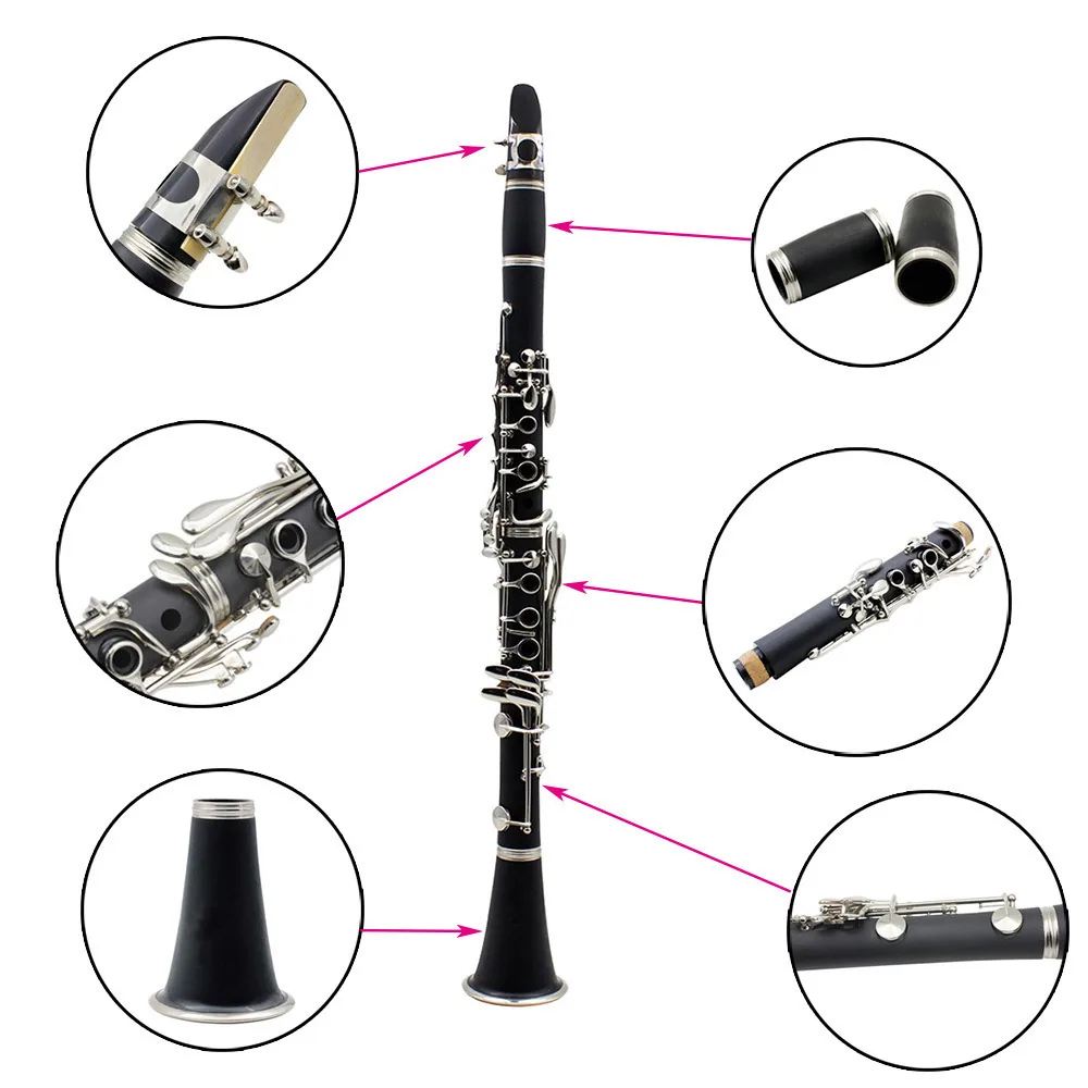 Manufacturer wholesale B-tone clarinet, rubberwood nickel plated black tube, 17 key instrument for children, adults, beginners 5