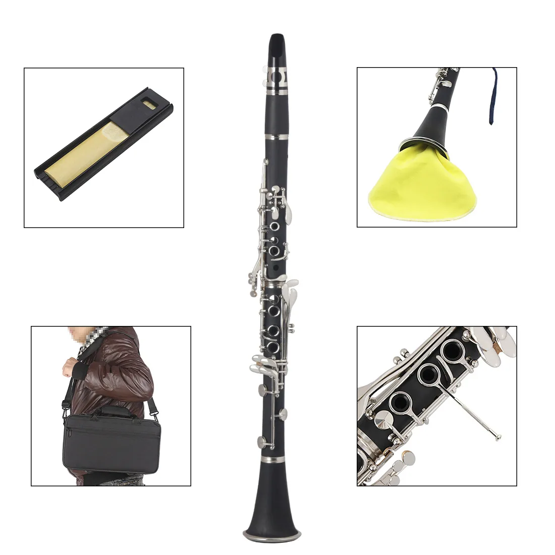 Manufacturer wholesale B-tone clarinet, rubberwood nickel plated black tube, 17 key instrument for children, adults, beginners 7