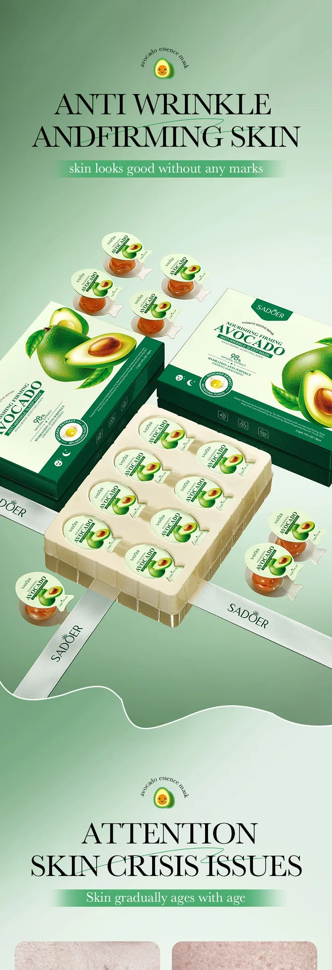 Detail of avocado facial mask moisturizing nourishing anti wrinkle firming fruit rejuvenation gel facial mask cross-border e-