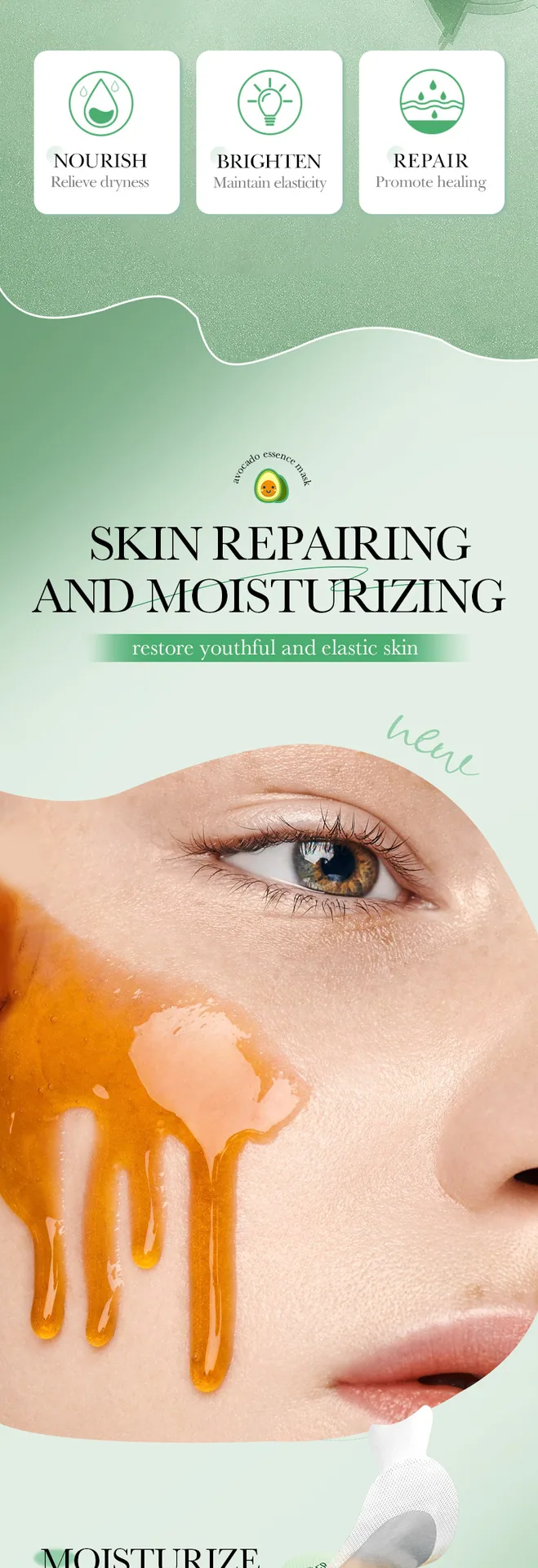 SADOER Avocado facial mask Nourishing Anti wrinkle Firming gel facial mask Cross border E-commerce Wholesale 13th Detail Disp