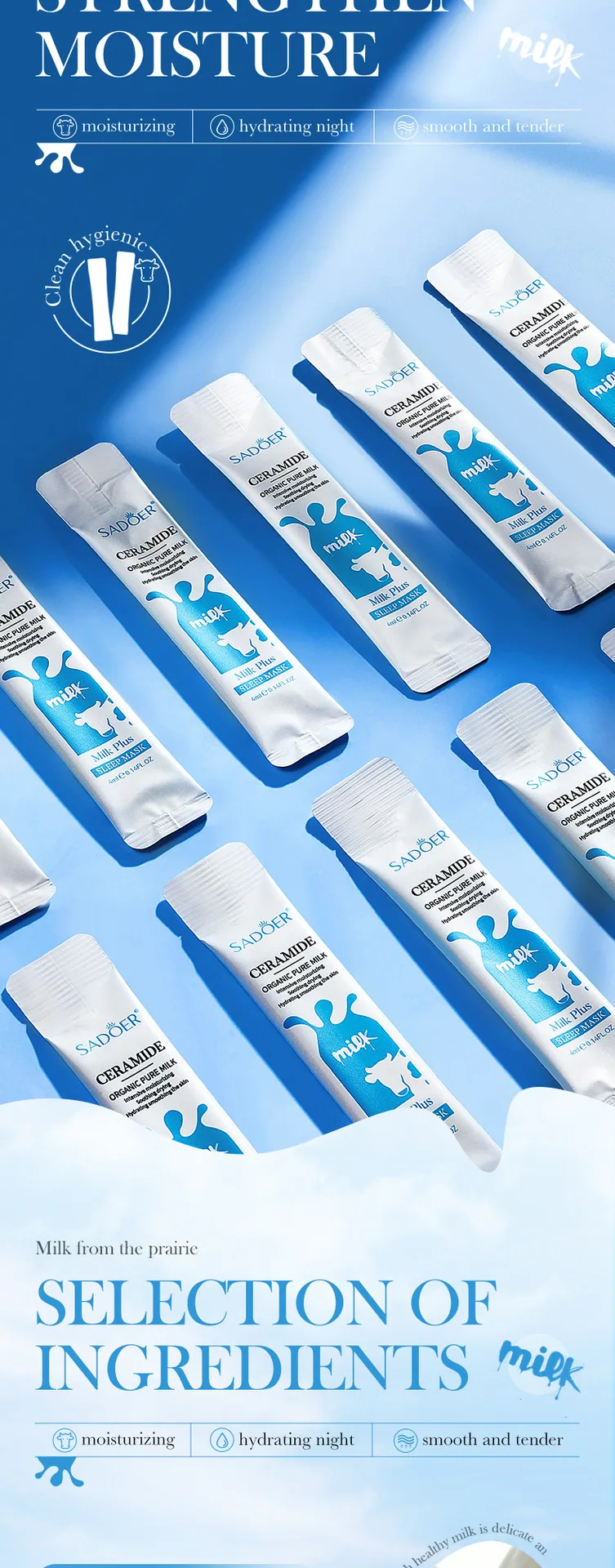 Use scene of SADOER milk sleep facial mask Apply ceramide before sleep to moisturize and refresh skin Wholesale