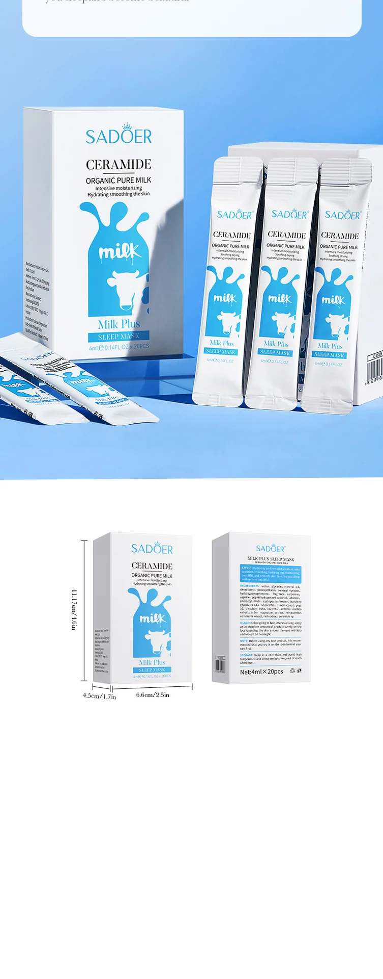 SADOER ceramide milk sleep facial mask features moisturizing, moisturizing and smoothing skin cross-border wholesale English 