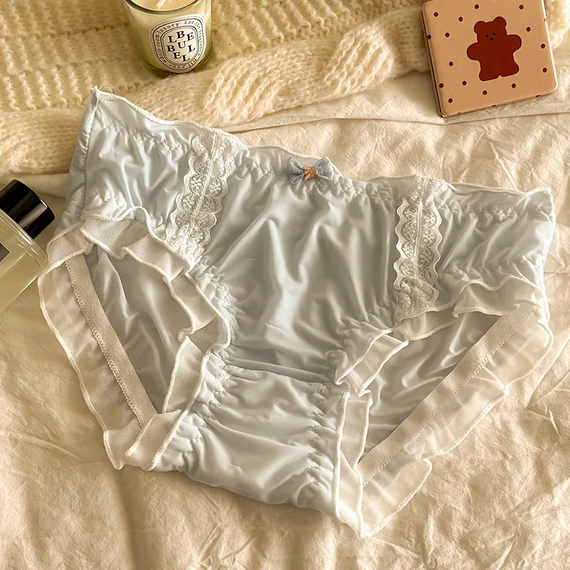 Roupa íntima sem costura de seda gelada para mulheres, shorts de estudante sexy estilo japonês de corte fino, calças triangulares de virilha de algodão puro de cintura média 3