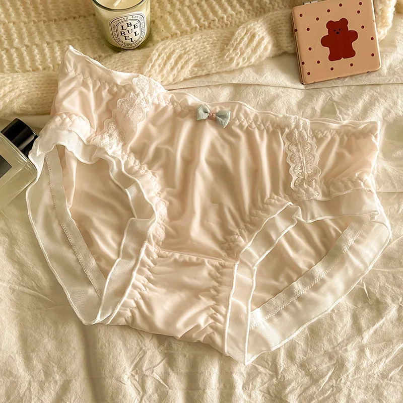 Roupa íntima sem costura de seda gelada para mulheres, shorts de estudante sexy estilo japonês de corte fino, calças triangulares de virilha de algodão puro de cintura média 4