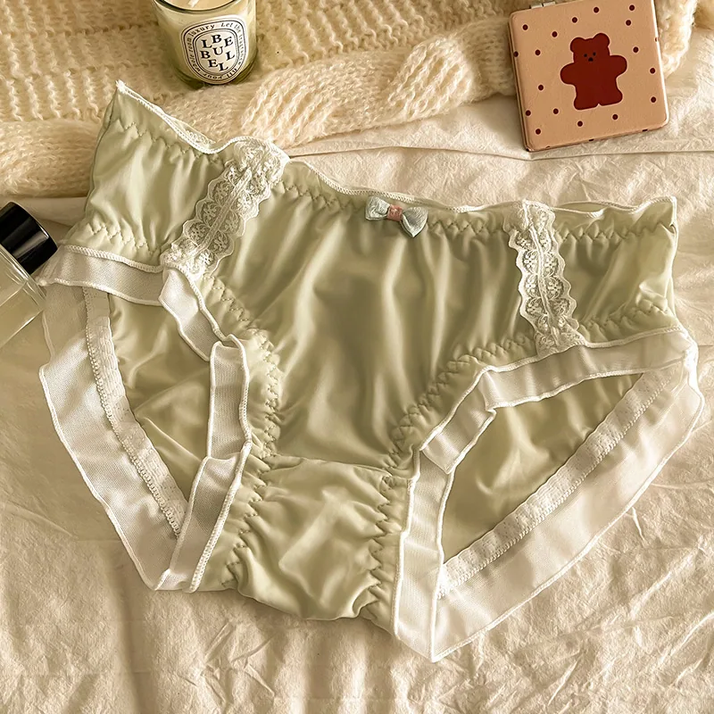 Roupa íntima sem costura de seda gelada para mulheres, shorts de estudante sexy estilo japonês de corte fino, calças triangulares de virilha de algodão puro de cintura média 5
