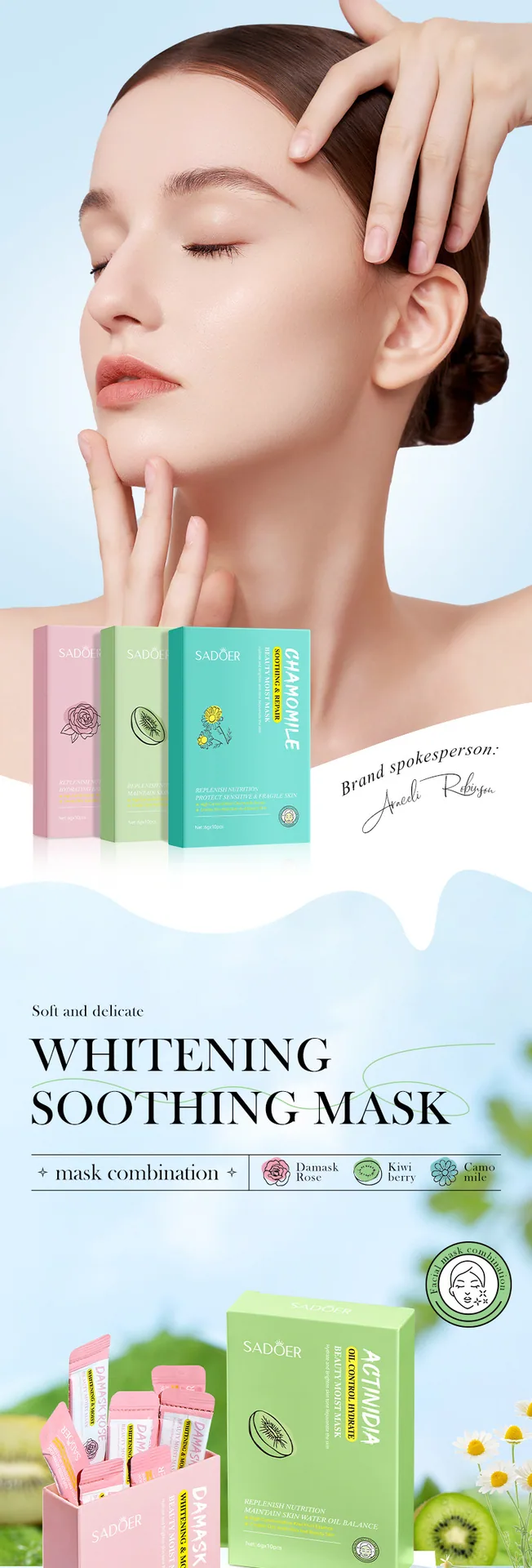 Detailed close-up of SADOER kiwi oil control facial mask moisturizing and rejuvenating patch, cross-border foreign trade skin