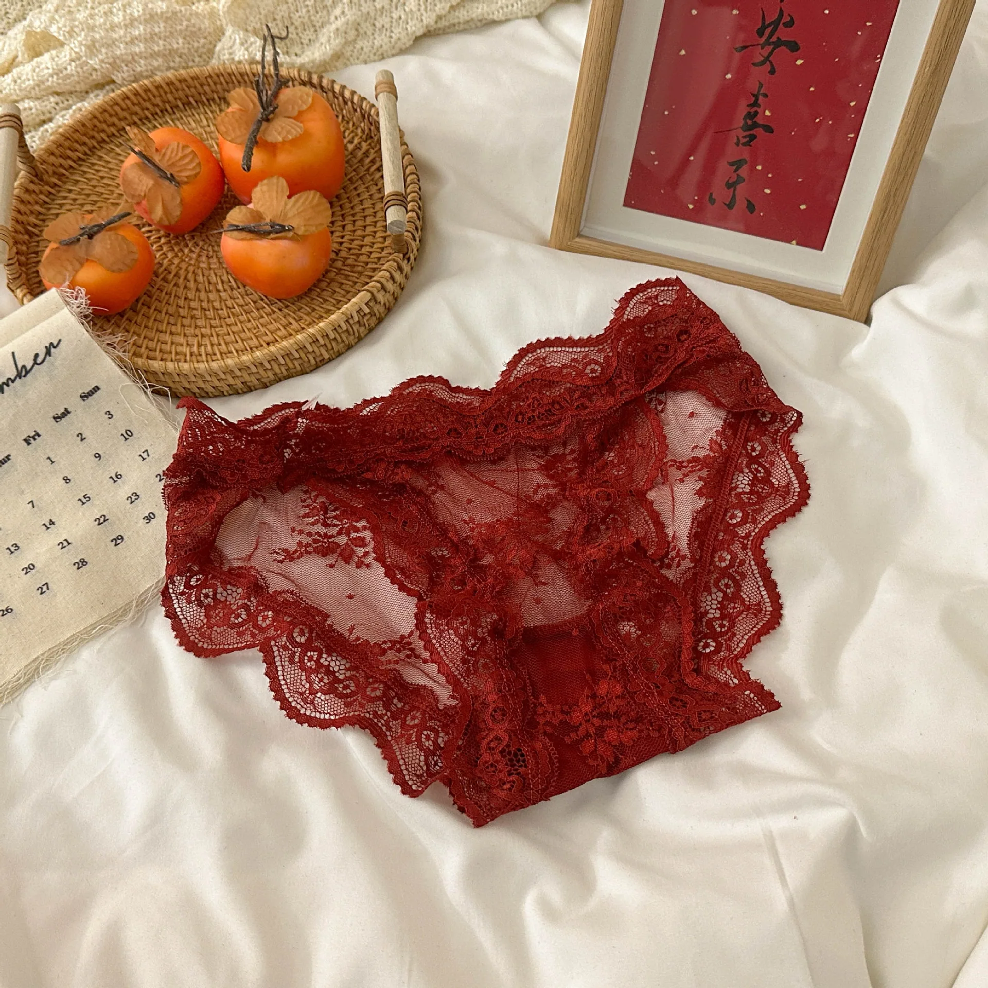 Birth Year Combination~Red Underwear Lace Sexy Women's Pure Cotton Breathable Comfortable Triangle Pants New Year Underwear 3