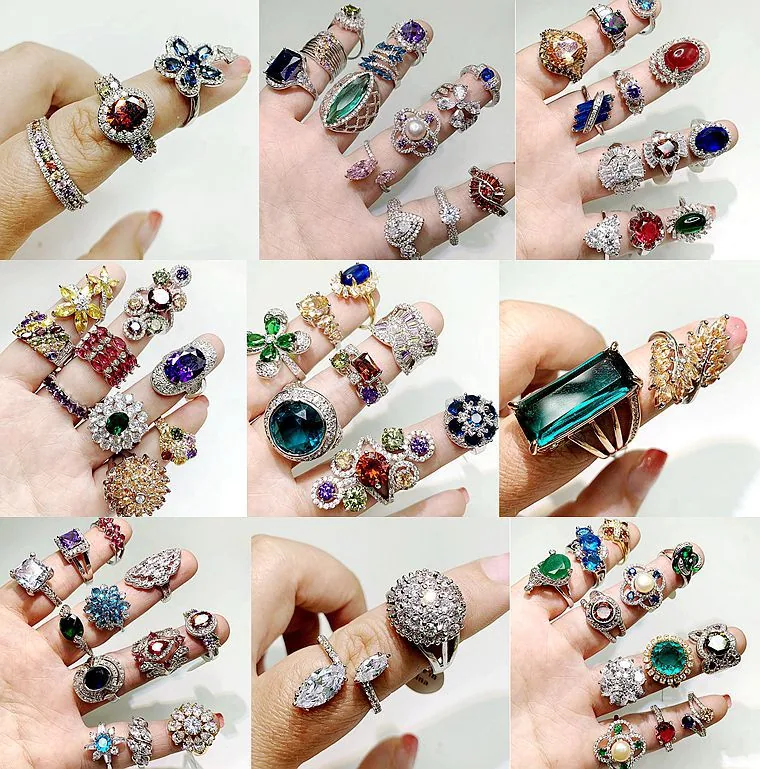 Heißer Verkauf europäischer und amerikanischer Schmuck, übertriebene Mode, Mikro-Intarsien-Edelsteinring, Retro-Luxus, bunter Zirkonring 2