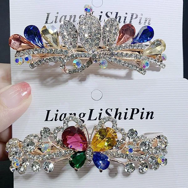 6cm Spring Clip Fashionable Super Flash Zircon Internet Red Explosive Headpiece Hair Clip Korean Edition Diamond Ponytail Straig 19