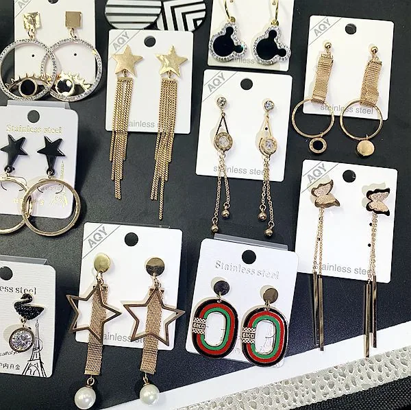 Titanium steel non fading furnace gold long earrings earrings earrings Korean version rose gold black stainless steel shell earr 14