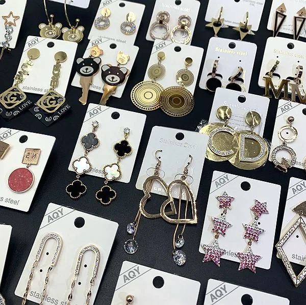 Titanium steel non fading furnace gold long earrings earrings earrings Korean version rose gold black stainless steel shell earr 11