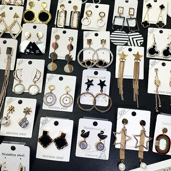 Titanium steel non fading furnace gold long earrings earrings earrings Korean version rose gold black stainless steel shell earr 18