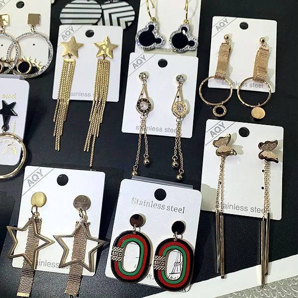 Titanium steel non fading furnace gold long earrings earrings earrings Korean version rose gold black stainless steel shell earr 27