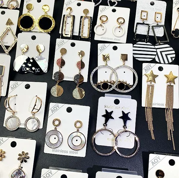 Titanium steel non fading furnace gold long earrings earrings earrings Korean version rose gold black stainless steel shell earr 10