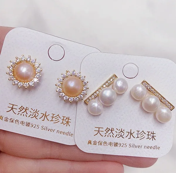 Light luxury natural freshwater pearl earrings plated with real gold and micro inlaid with zircon earrings, ear buckles, high-en 13