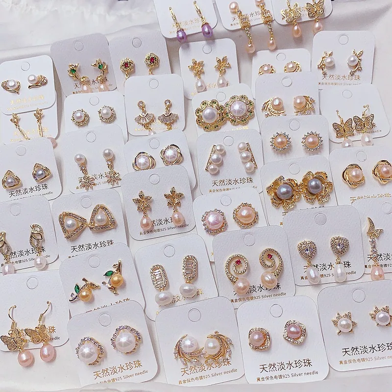 Light luxury natural freshwater pearl earrings plated with real gold and micro inlaid with zircon earrings, ear buckles, high-en 5