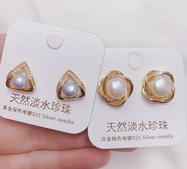 Light luxury natural freshwater pearl earrings plated with real gold and micro inlaid with zircon earrings, ear buckles, high-en 11