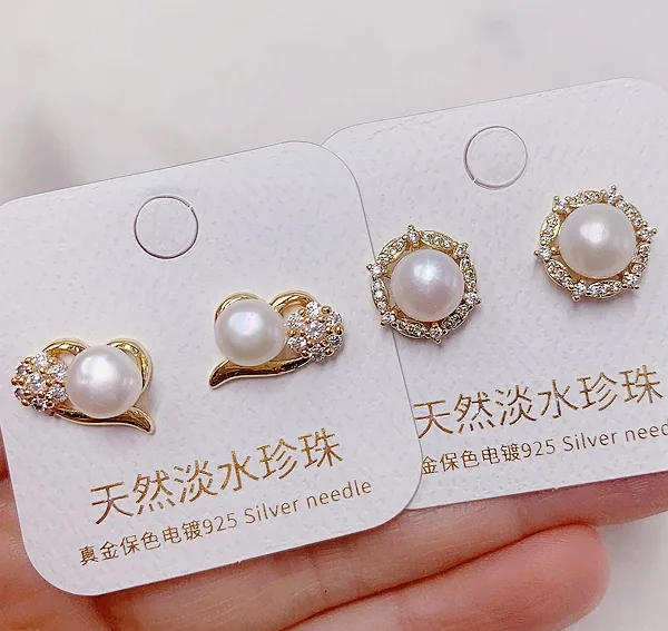 Light luxury natural freshwater pearl earrings plated with real gold and micro inlaid with zircon earrings, ear buckles, high-en 12