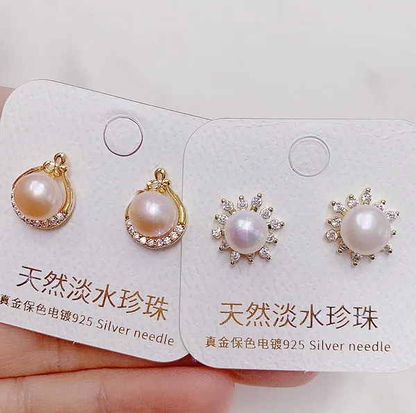 Light luxury natural freshwater pearl earrings plated with real gold and micro inlaid with zircon earrings, ear buckles, high-en 17