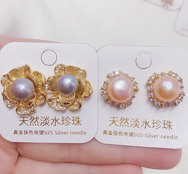Light luxury natural freshwater pearl earrings plated with real gold and micro inlaid with zircon earrings, ear buckles, high-en 3