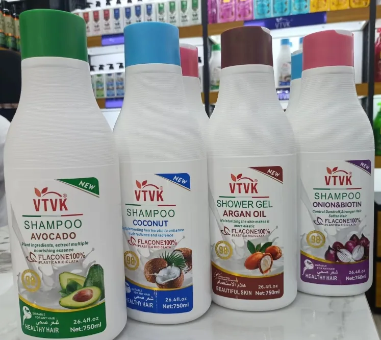 Close-up of VTVK flower shower gel bottle cap and label, showing aromatic flower formula and caring texture detail