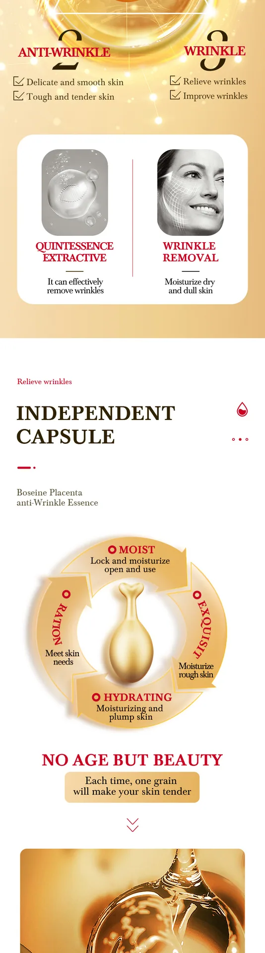SADOER Sheep Placenta Anti-Wrinkle Essence Capsules Ingredient Selling Points Display Sheep Placenta and Bosein Essence
