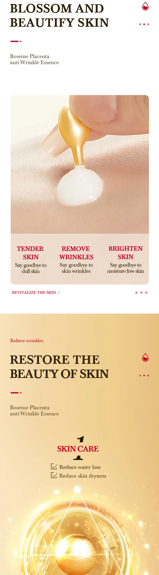 SADOER Bosein Sheep Placenta Anti-Wrinkle Essence Capsules Firming Repair Essence Liquid Detail Close-Up Display