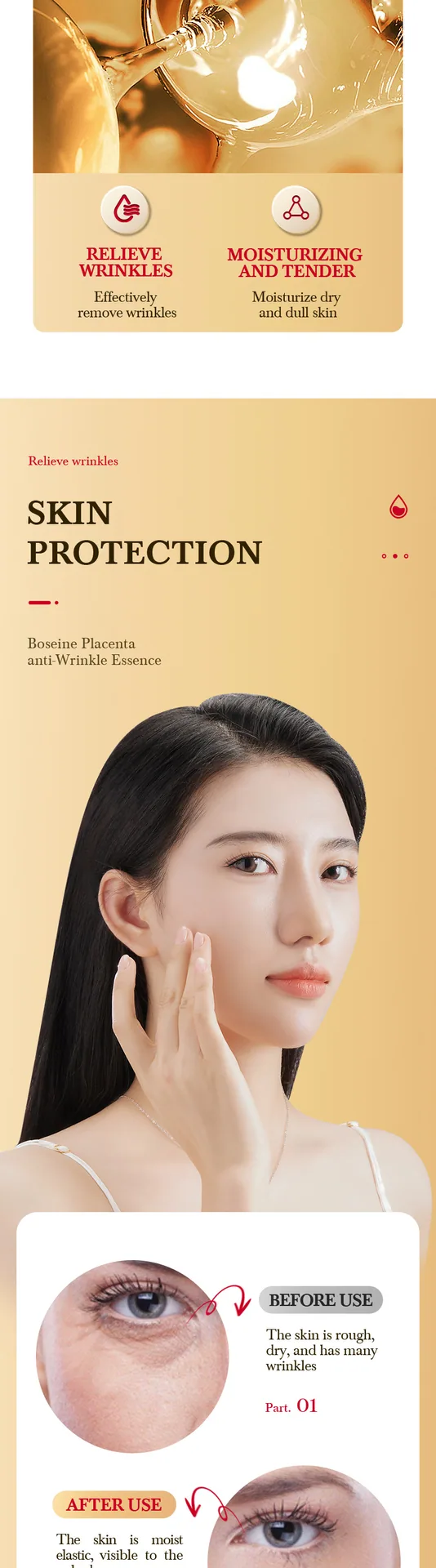 SADOER Bosein Sheep Placenta Anti-Wrinkle Essence Capsules Usage Demonstration Facial Care Scenario