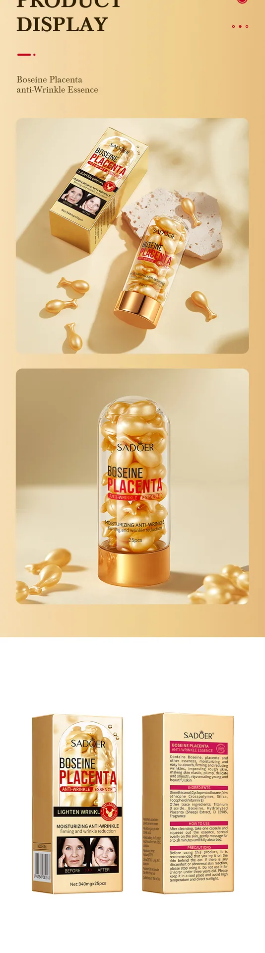 SADOER Sheep Placenta Anti-Wrinkle Essence Capsules, multiple specifications available, wholesale procurement, pcs unit displ