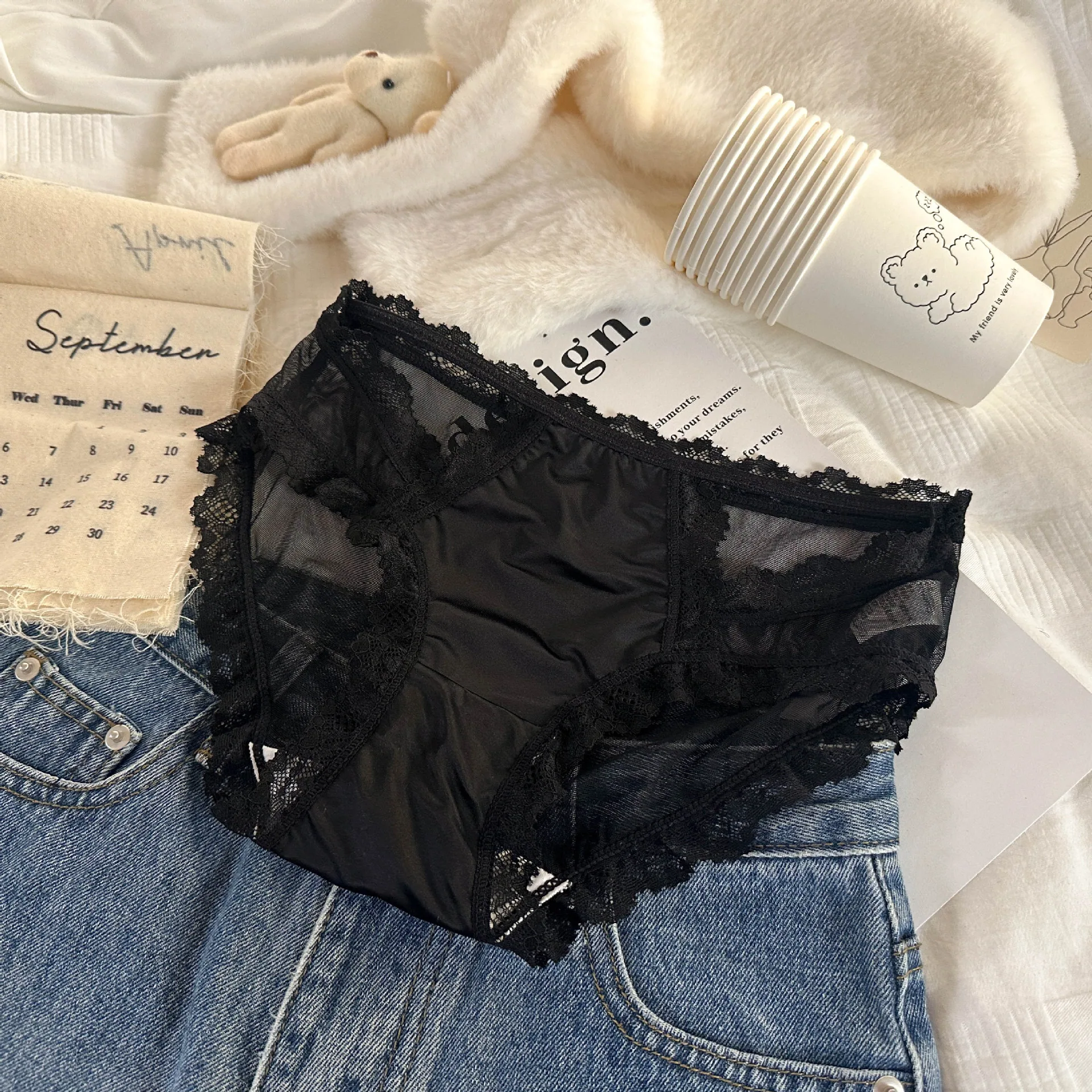 Pure desire white moonlight~Romantic French lace women's underwear light cooked sweet pure desire sexy pure cotton crotch semi t 2