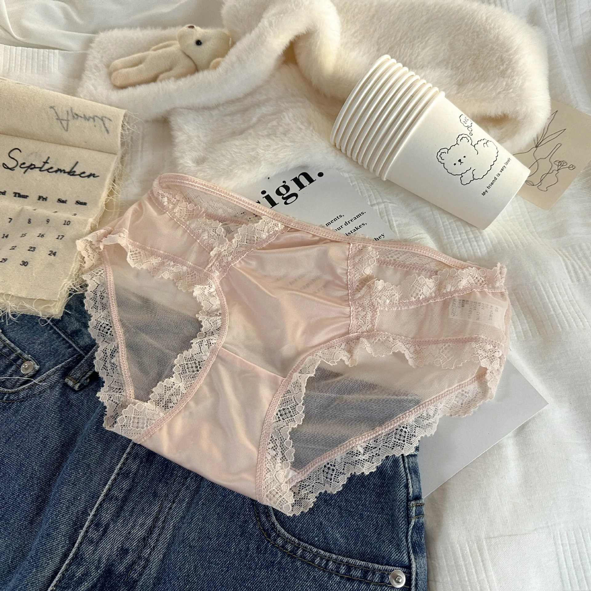 Pure desire white moonlight~Romantic French lace women's underwear light cooked sweet pure desire sexy pure cotton crotch semi t 5