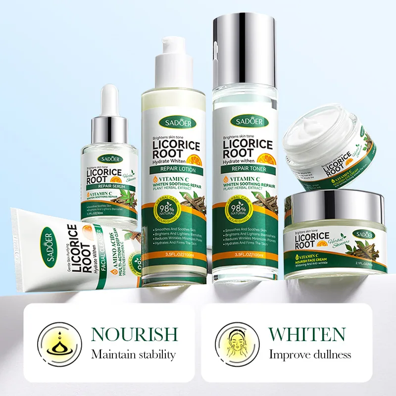 SADOER Licorice VC Whitening Six Piece Set Includes Six Single Items Flat Display Plant Extract Skincare Combination