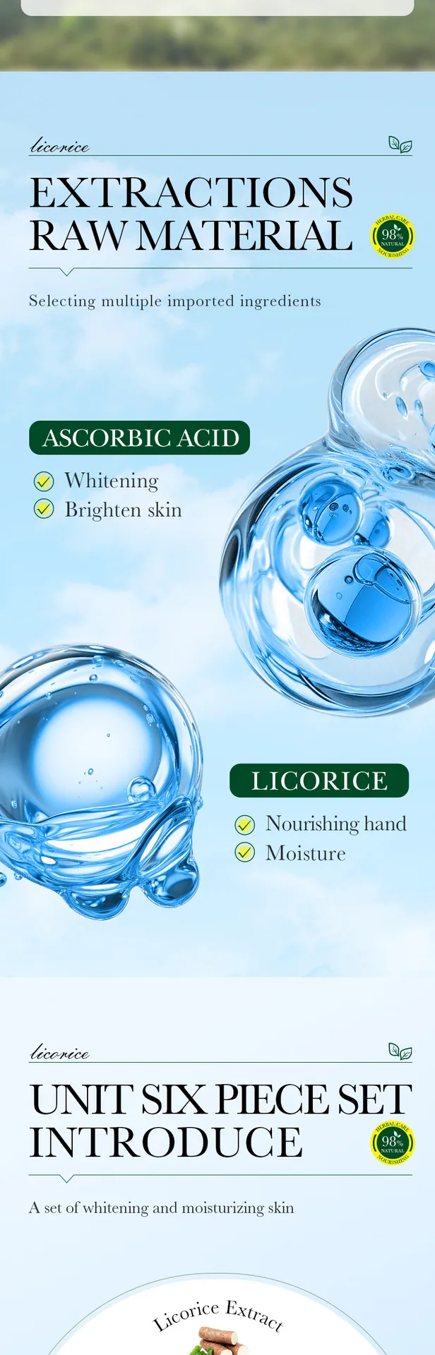 SADOER Licorice VC Whitening 6-piece Box Set Front Appearance, Plant Extract Moisturizing Skincare Cross border Export Produc