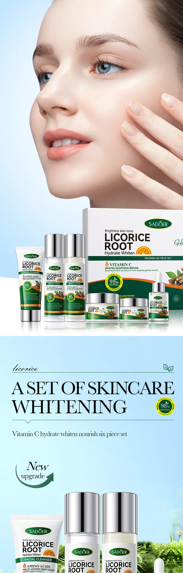 SADOER Whitening 6-piece Box Size Label, Plant Extract Skincare Set Cross border Export Specification