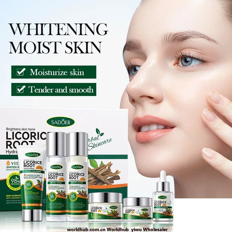 Full English SADOER Licorice VC Whitening Six-piece Set of Plant Extract Skin Care Moisturizing Set Box Cross-border Foreign
