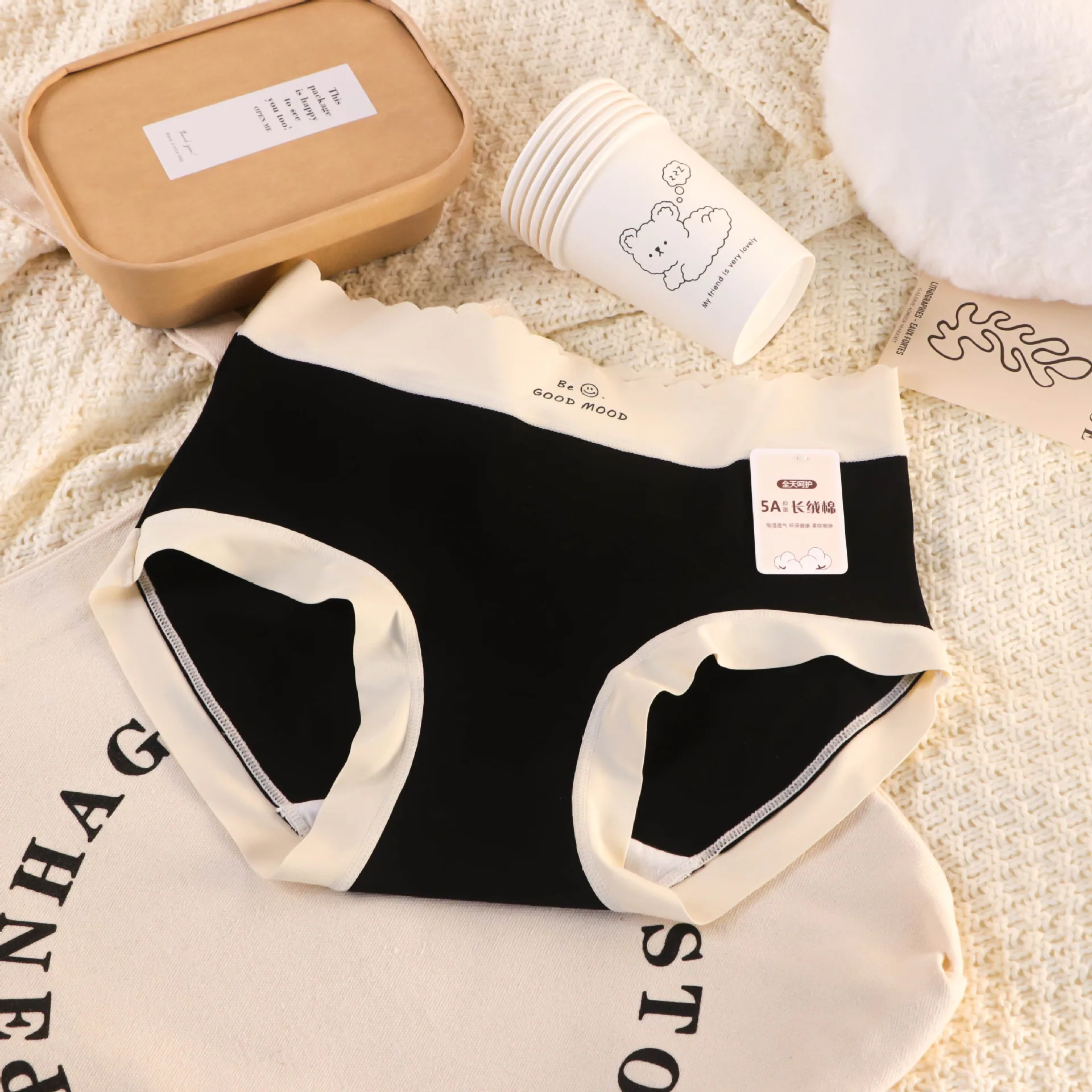 5A antibacterial pure cotton underwear, pure cotton women's breathable antibacterial mid waist girls' triangle pants, seamless a - Girls Pants